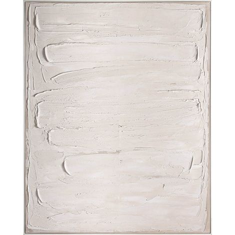 Tableau contemporain blanc cassé sur toile et bois de pin artisanal - Blanc cassé nuances brunes et beiges (1/3)