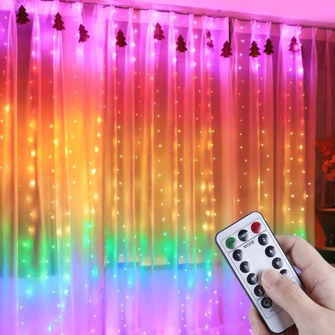 7 Couleurs Guirlandes Fenêtre Lumineuses Rideau 1,5×2M 210 LEDS Lumineuses Coloré 8 Modes d'Eclairage,DC5V USB Télécommande Rideau Lumineux Decoration Intérieur Pour Noël,Mariage,Maison,Patio (1/5)