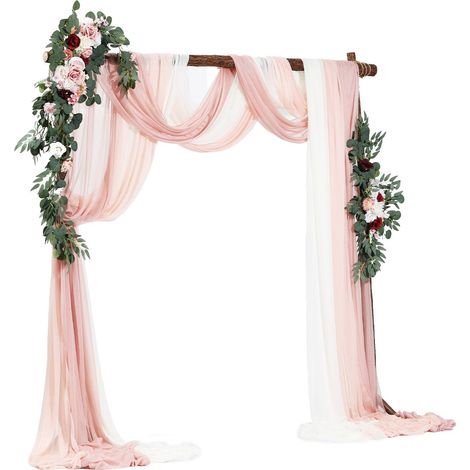 Fleurs artificielles arche mariage rose kit 5 pieces 2 arrangements floraux 3 voiles decoration ceremonie conception ergonomique (1/5)