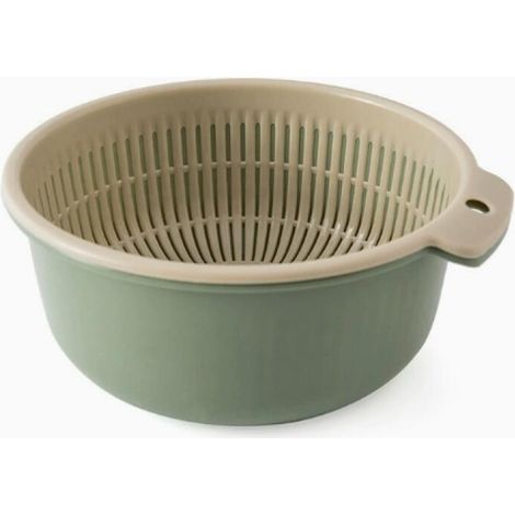 Cesta filtrante de doble capa para frutas y verduras, recipiente filtrante multifuncional para depósito de agua, color verde, 24 cm de diámetro, 9 cm de altura. (1/5)