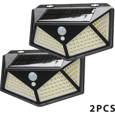 (114 LED, lot de 2) Appliques murales LED d'extérieur, lampes solaires avec détecteur de mouvement PIR, compatibles avec la lumière du soleil, pour la décoration de jardin. (1/5)