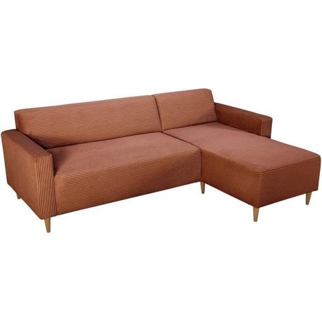 Canapé d'angle fixe réversible - 4 places - BOB - Velours cotelé Terracotta - 197 x 138 x 65 cm (1/5)