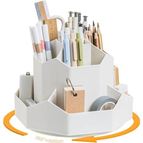 Organiseur de Bureau Rotatif, Porte Crayon Bureau Rotative, Pot a Crayon Bureau avec 9 Compartiments, Organisateur de Bureau Enfant (1/4)