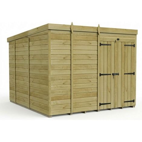 9ft x 10ft Pent Garden Shed Double Door No Windows - Pressure Treated Timber - L274 x W305 x H210 cm - Natural