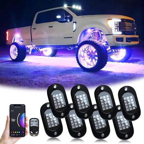 RGB LED Rock Light Kit 8 Pods APP/RF Steuerung Musikmodus Wasserdicht Unterbodenbeleuchtung (1/5)