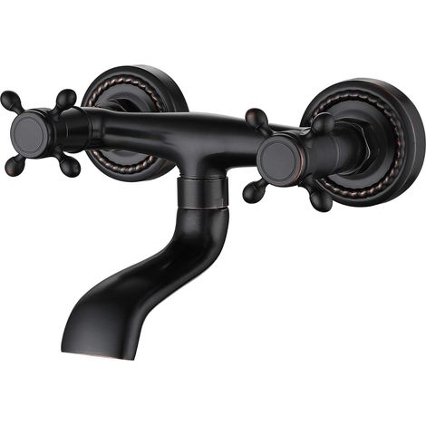 SJQKA European Style All Copper Black Bathtub Faucet Wall Mounted Bathroom Faucet Hot and Cold Double-Handle Bathtub Faucet (1/5)
