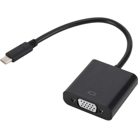 Câble adaptateur Type-C vers VGA, connecteur D-Sub femelle à 15 broches, convient aux ordinateurs portables, aux moniteurs PC et aux projecteurs, noir. (1/5)