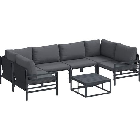 Maison Exclusive - Conjunto de sofás de jardín 7 uds. Negro Acero (1/5)