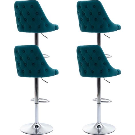Lot de 4 Tabouret de Bar en Velours Chaises Hautes de Bar Réglable avec Dossier pour Cuisine, Bleu (1/5)