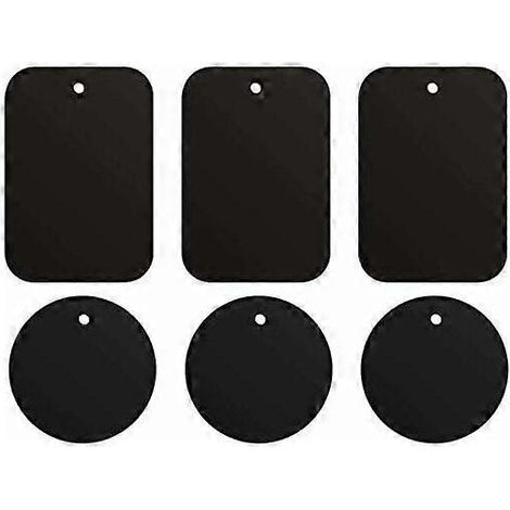 Plaque magnétique pour téléphone de voiture, lot de 6 aimants métalliques autocollants, avec adhésif, pour support de téléphone de voiture et porte magnétique (3 rectangulaires + 3 rondes). (1/4)