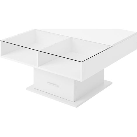 Tavolino da salotto elevabile lucido con LED, altezza regolabile, contenitore, bianco HOMVRA (1/5)