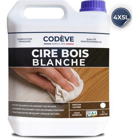 Cire Bois Blanche - 4x5 L - Codeve Bois - Pour L'entretien D'une Boiserie, Lambris, Plinthe, Poutre Ou Meuble En Bois.