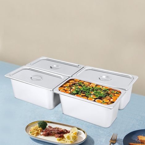 Récipient gastronomique en acier inoxydable Récipient GN 4 x 1/3 GastroNorm avec couvercle Récipient alimentaire profond de 6 pouces pour les gâteaux, les plats d'hôtel et les plats de table (1/5)