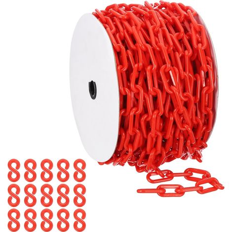Chaîne plastique rouge, 115 pieds 8mm Chaîne barrière sécurité plastique large Longue pour le contrôle foule, la le stationnement, la clôture, la décoration chantier construction (1/5)