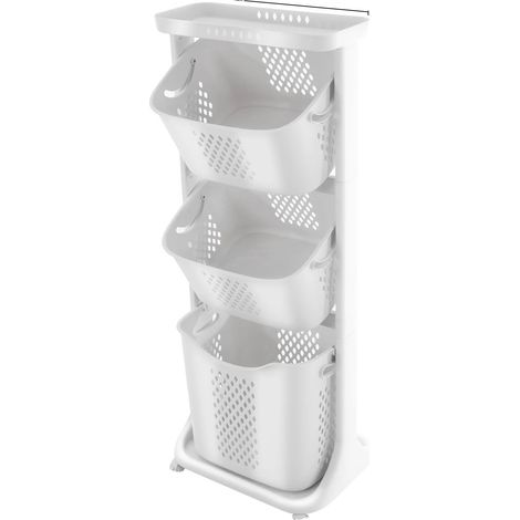 Panier à linge, design durable, solution de rangement gain de place, BLANC (1/2)