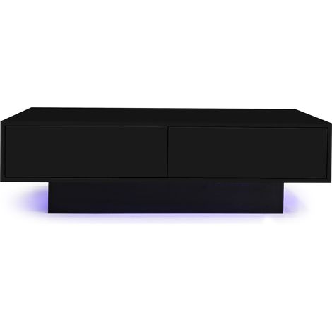Tavolino da salotto nero lucido 115 x 55 x 34 cm con 2 cassetti e LED (1/5)