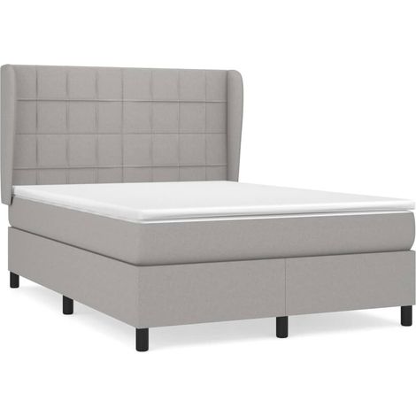 Lit double Lit adulte Sommier à lattes de lit avec matelas Gris clair 140x200cm Tissu (1/5)