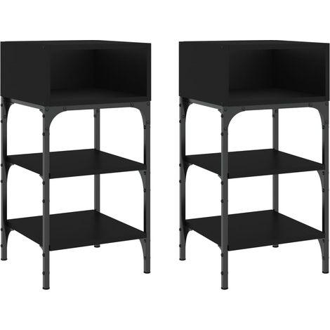 Conjunto de 2 mesitas de noche con estantes y compartimento abierto 35 x 34,5 x 70 cm madera contrachapada negra y hierro DEC035472