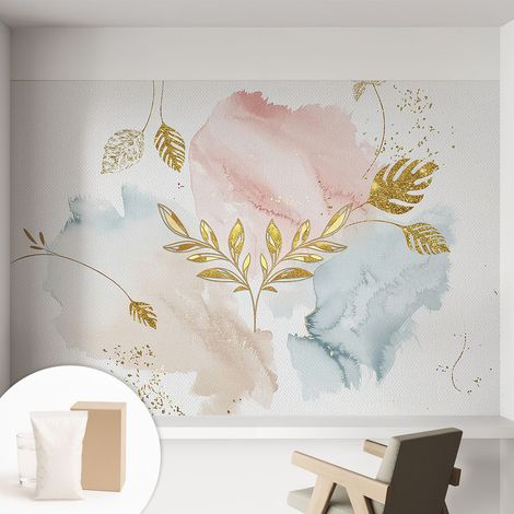 Papier peint intissé mural avec imprimé motifs décoratifs - style contemporain - Colle incluse gratuite Charme botanique 152x104 cm (1/5)