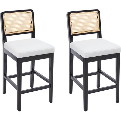 Chairus Bar Stools 2Pcs in Linen Upholstered Counter Chairs with Wood Legs Rusitc High Stools for Home Bar Kitchen, Black (1/5)