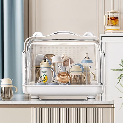 Portable Baby Bottle Drying Rack Storage Box with Dual Flip-Up Covers