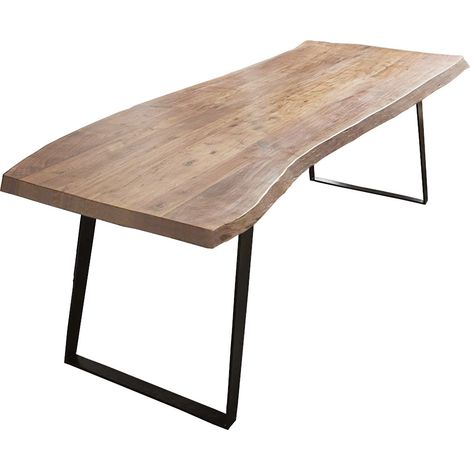 Esstisch Baumkante Akazie natur 200 x 100 schräges U-Gestell schwarz HALMSTAD (1/5)