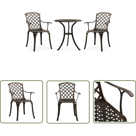 The Living Store 3-tlg. Bistro-Set Aluminiumguss Bronzen - Gartenmöbel Set - Bistroset - Alu Guss - Balkon Möbel - Terrasse (1/5)