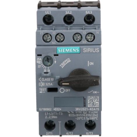 Interruptor automático para motor 3P 12,5 kW 20-25 A 1Z 1R S0 3RV2021-4DA15