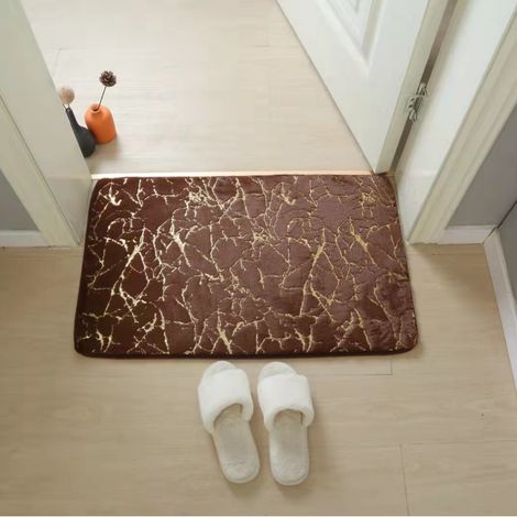 Tapis absorbant pour entrée de salle de bain – Motif lapin doré, antidérapant, 60 x 90 cm, couleur marron café-lsw