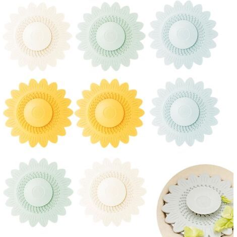 royaluxe-Filtre Evier 8 Pièces, Filtre Cheveux Douche, Design Aspect Tournesol, 4 Couleurs, Double Filtrage, Protege Evier, Adapté aux Éviers, Salles de Bains, Cuisines (Diamètre 126 mm)