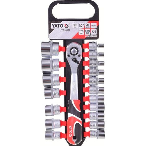 Juego de llaves de vaso Yato con clip de trinquete, 19 piezas, 1/2'', 8-32 mm (1/3)