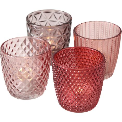 Boltze Windlicht Set Marilu 4-tlg lila - rosa Deko-Glser Kerzenstnder ö 8 cm