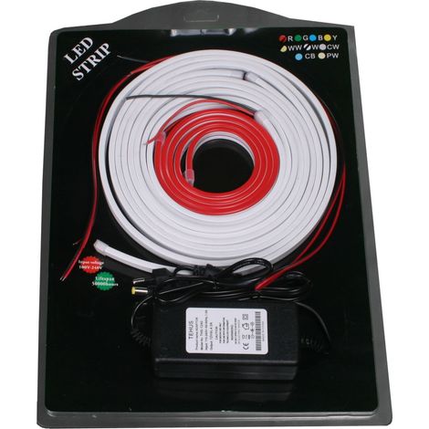 Jandei - Kit Néon LED Flexible 5 mètres 12V 612mm 6000K + 3000K + Transformateur ROUGE câble 1m Kit Néon LED Flexible 12V