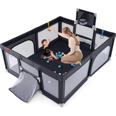 188 x 157 cm parc bébé avec panier de basket et cage de foot, aire de jeu sécurisée pour enfants 0-36 mois (1/2)