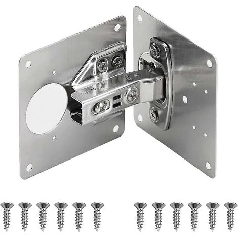 Plaque de réparation compatible avec charnières de meubles - Charnières de cuisine en acier inoxydable avec vis de fixation, kit de réparation compatible avec charnières invisibles et meubles de cuisi (1/5)