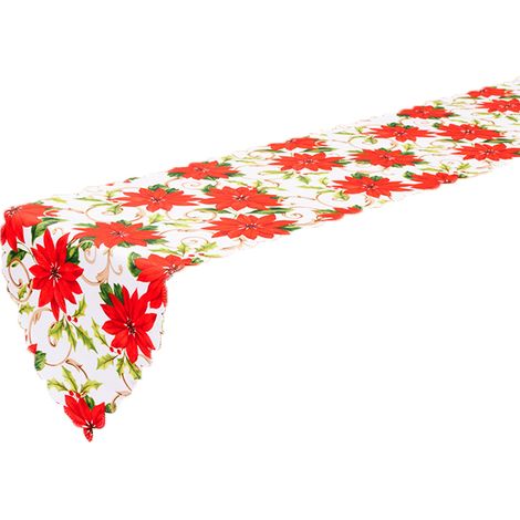 Camino de mesa navideño bordado de lujo  Camino de mesa de acebo y flor de Pascua para decoraciones navideñas Estilo 2