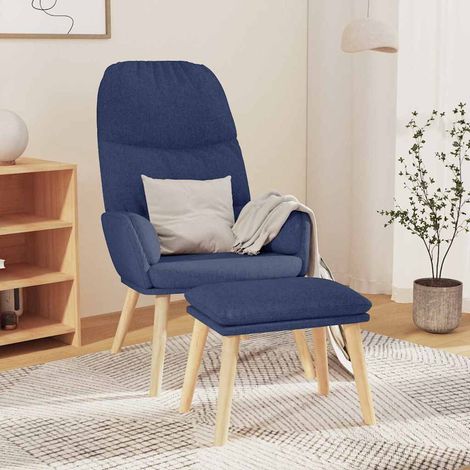 vidaXL Chaise de relaxation avec tabouret Bleu Tissu (1/5)