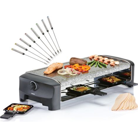 RACLETTE Partygrill für 8 Personen mit 8 Gabeln, Steinplatte 21x42cm, 1300 Watt (1/5)