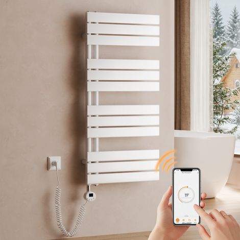 Sèche-serviette électrique 600 W, 1040 x 500 mm, thermostat WiFi, blanc – S'AFIELINA (1/5)