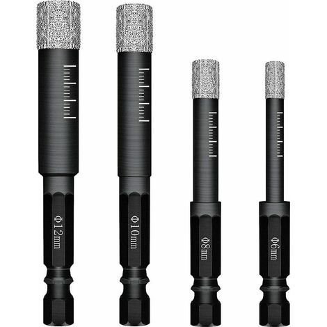 Lot de 4 Forets Mèches diamant pour Carrelage Céramique Grès Cérame Tuiles Verre Pierre. Mèches Diamantées Professionnelles Carreaux de Céramique Drill Bits Tool - 6mm 8mm 10mm 12mm (1/5)