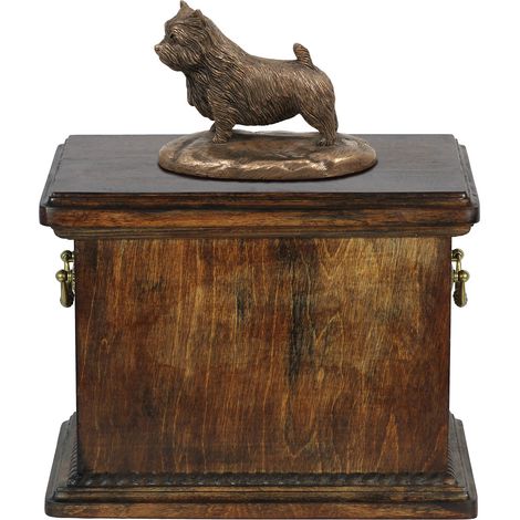 Urne funéraire pour Norwich Terrier, ornée d'une statuette, élégante urne de style classique signée Art-Dog (1/5)