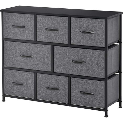Kommode mit 8 Schubladen aus Stoff Aufbewahrungsschrank Kommodenschrank mit Griffen, Metallgestell, Modern-Design Schrank für Schlafzimmer, Wohnzimmer Dunkelgrau Aosom