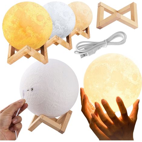Lámpara de noche 3D con forma de luna, luz de luna, esfera, para armario con soporte, base USB. (1/5)