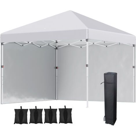 Pavillon pliable, 2 panneaux latéraux, hauteur réglable, avec sac de transport, structure en acier inoxydable, 3 x 3 m, blanc (1/5)