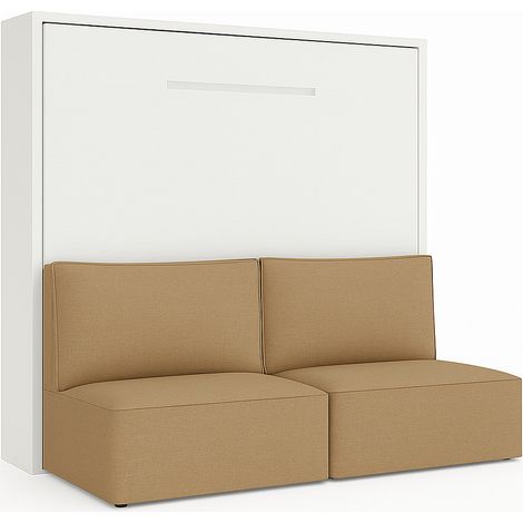 Lit escamotable horizontal avec banquette & coffres LOGIA Marron clair-120x200-Canapé Marron clair-Structure Chêne blanc (1/5)