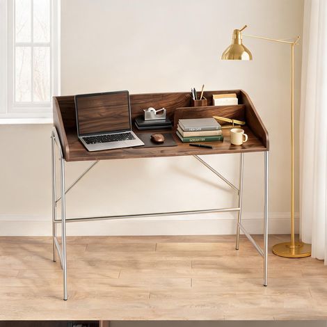 Bureau noyer en panneau de particules Métal 109 x 57 x 91 cm (1/5)