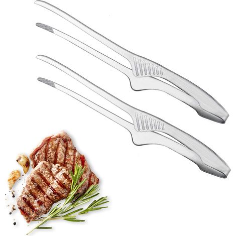 Lot de 2 pinces à barbecue en acier inoxydable pour barbecue coréen et japonais, propres et pratiques, pointes dentelées antidérapantes, idéales pour la cuisson de salade, grill, camping, buffet, four (1/5)