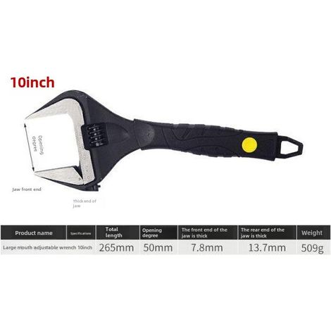 Clé à molette multifonction noire de qualité industrielle, grande taille, à extrémité ouverte, antidérapante et à bec fin, adaptée à la plomberie (Clé à molette noire de grande taille, 25 cm). (1/5)