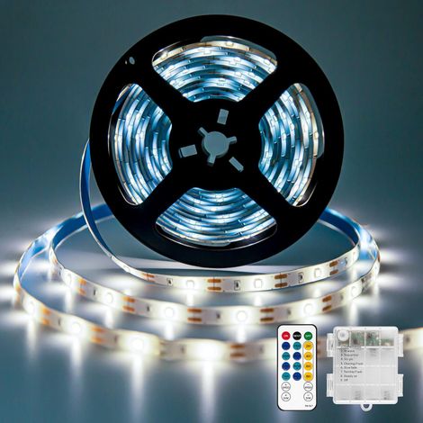 Bande LED Sur Batterie 5M 150LEDs - 8 Modes Avec Télécommande IR - Blanc Froid Étanche Pour Décoration (1/5)