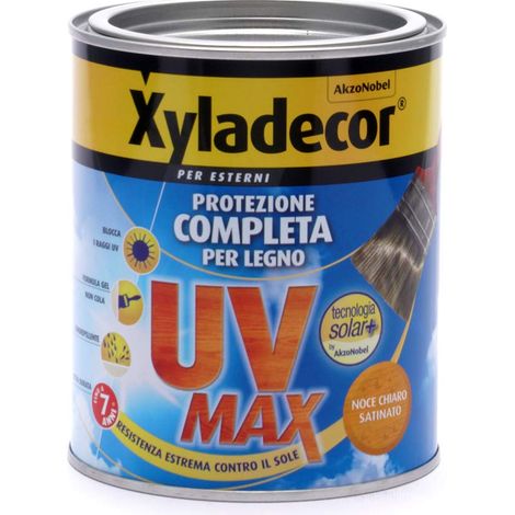 Xyladecor SMALTO LEGNO ESTERNI UV MAX Protezione Completa da sole e agenti atmosferici Idrorepellente colore NOCE CHIARO 750ML, 750 ML